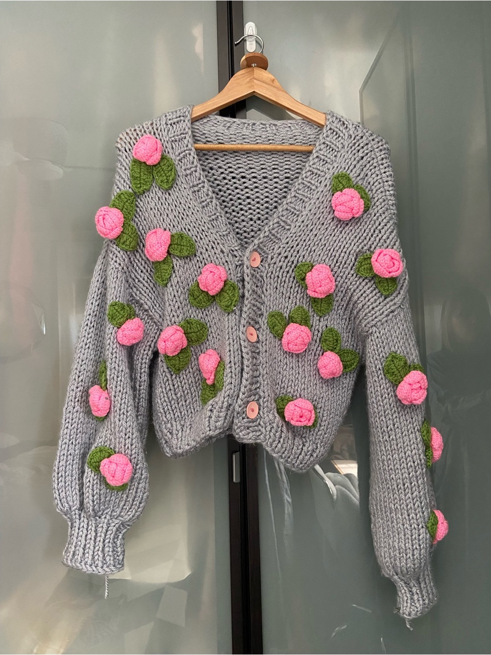 Hand knitted whimsical roses sweater NEW Small Medium Large